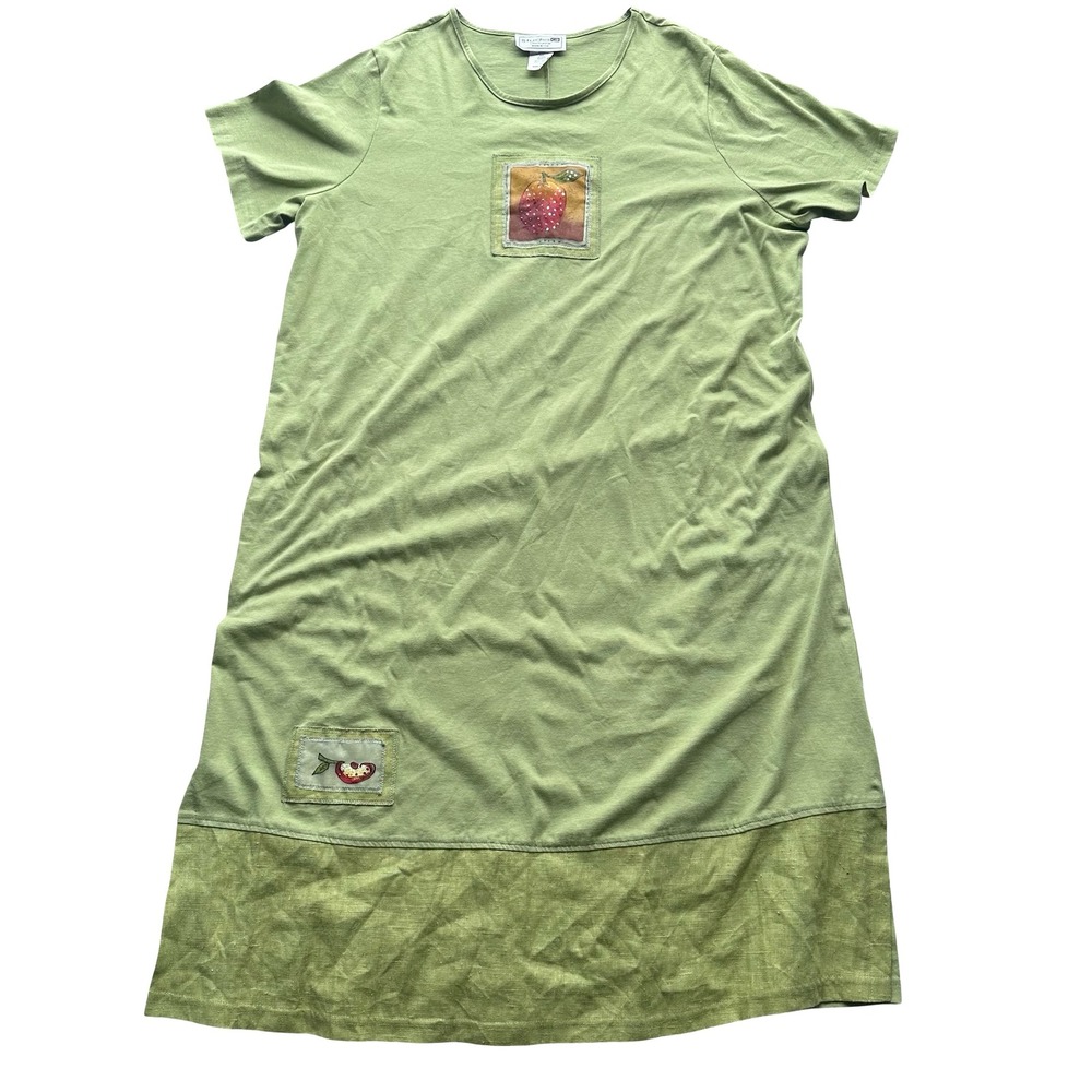 Studio G Genuine T-Shirt Dress Size 3X Green Cotton Patch Crew Classic Pullover